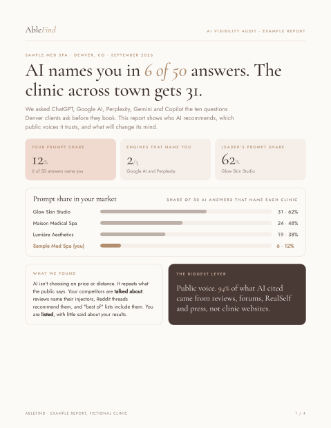 Page one of an example AbleFind audit
